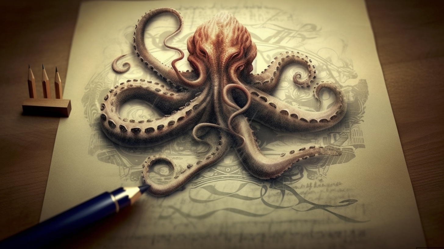 Renderman a octopus  in the style of spencerian script   ar 169 3bd2ccb1 b29c 4c68 8a66 dc2ffdf2eb88