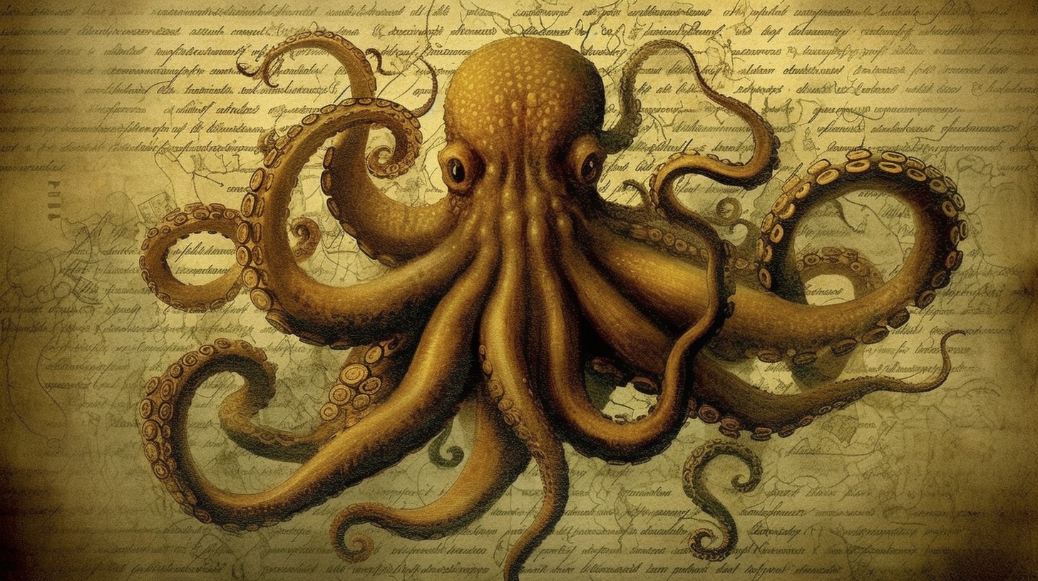 Renderman a octopus  in the style of spencerian script   ar 1 41f3e32d ab7c 40ef 918c 195d1337454b 2