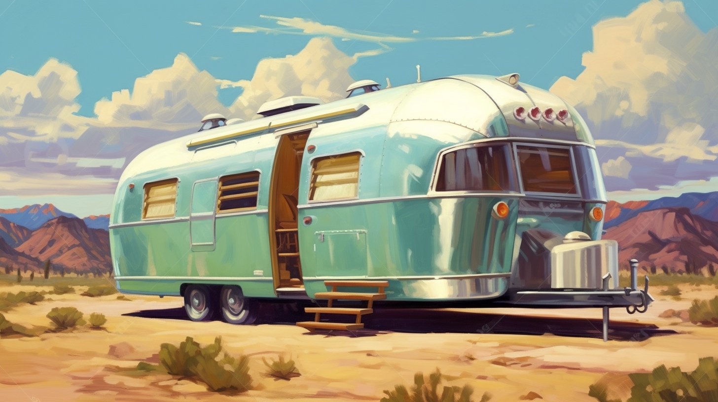 Renderman a painting of a Airstream travel trailer  painted in  f0f432dc bb33 437c 9dd2 ba5a34031e3e