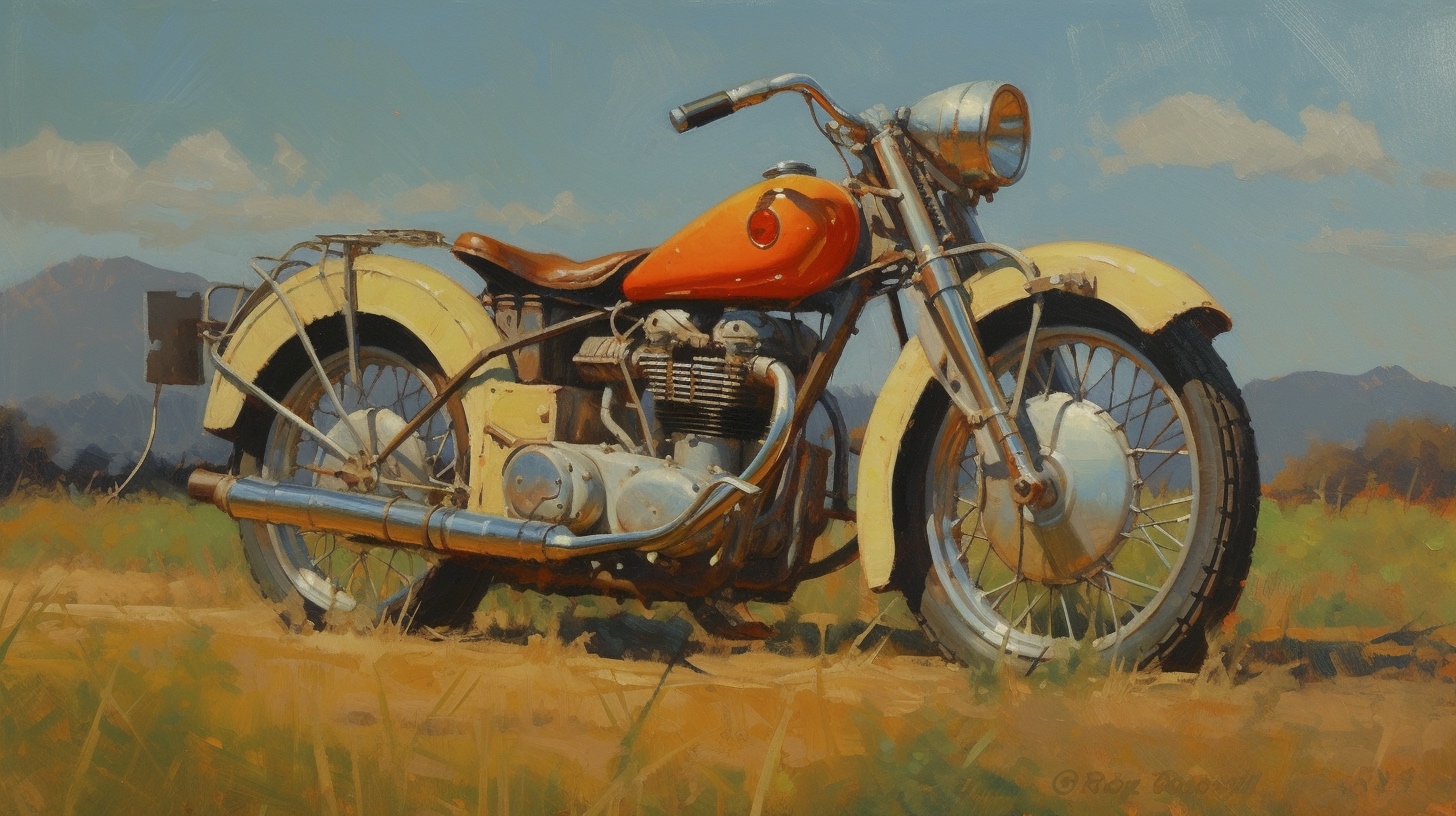 Renderman a painting of a motorcycle  painted in the style of 586920ff 69ed 43b4 a0a6 3539d3d47a72 3