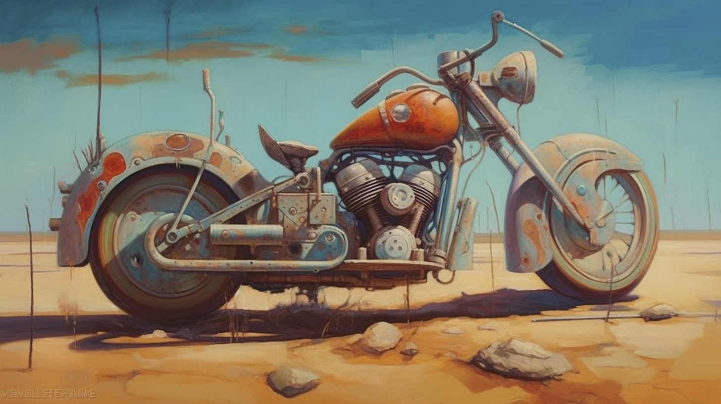 Renderman a painting of a motorcycle  painted in the style of N b5ede67e 8f16 47df 8f7a 4f83a94f1543