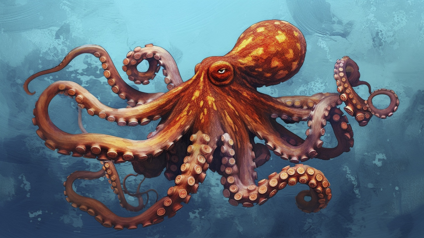 Renderman a painting of a octopus  painted in the style of MidC 96e77e08 1a24 462d 8fd5 5c5a8fd5fafe
