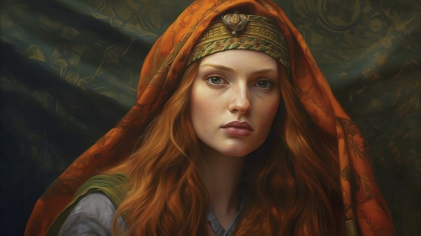Renderman a painting of a woman  painted in the style of Celtic 6e66122a 70ea 4ada bf2a db2bdbf86dfd