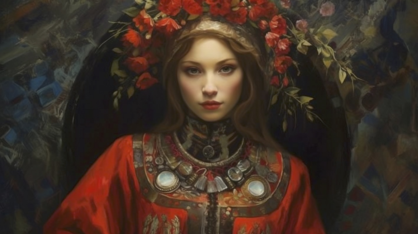 Renderman a painting of a woman  painted in the style of Khokhl a16d44e3 a014 4a78 bb12 89481c0ec6fd