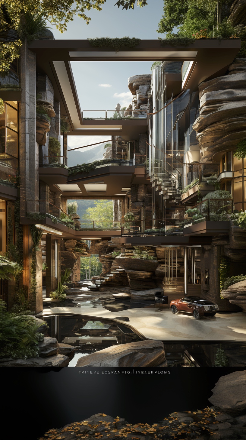 Renderman a poster of frank Lloyds Falling Water done in exqu 476c7a00 785b 4a89 b8e8 fe494e97adef 1