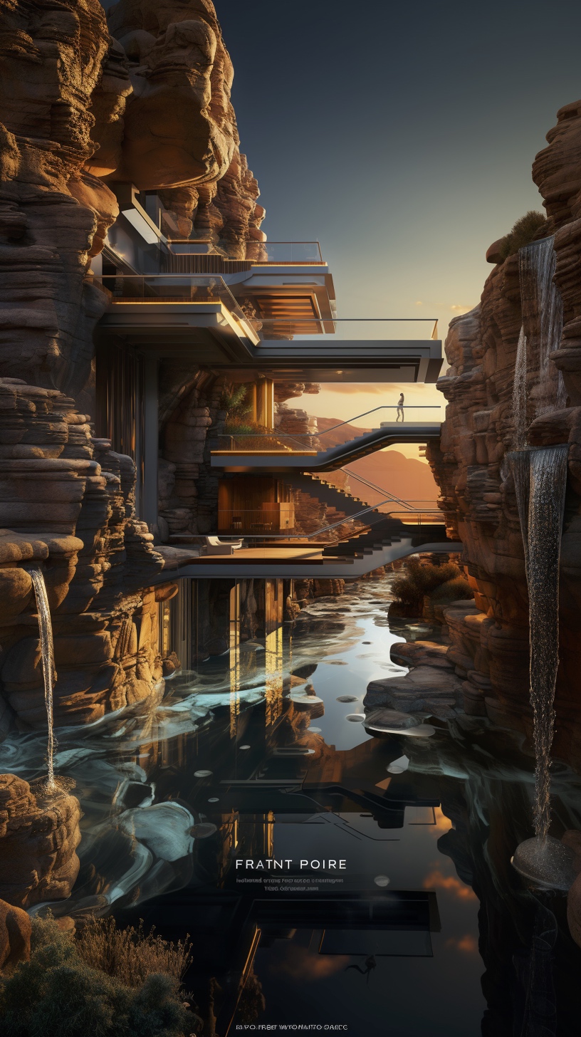 Renderman a poster of frank Lloyds Falling Water done in exqu 53cddae2 5064 4765 90cf a696f2dcacae 3