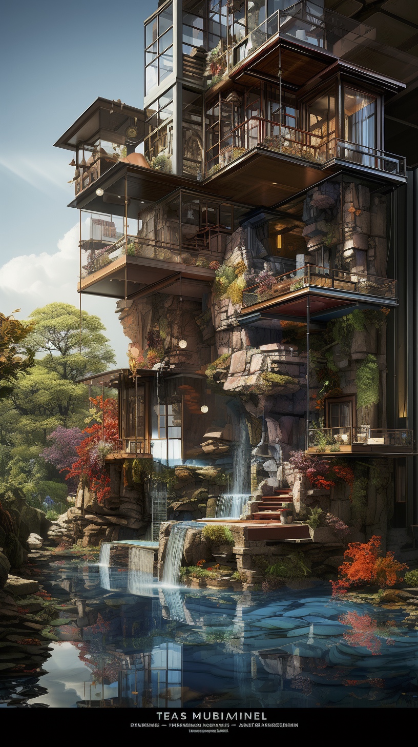 Renderman a poster of frank Lloyds Falling Water done in exqu 8e2d794a aef9 4302 a8b7 2431b1d989aa 1