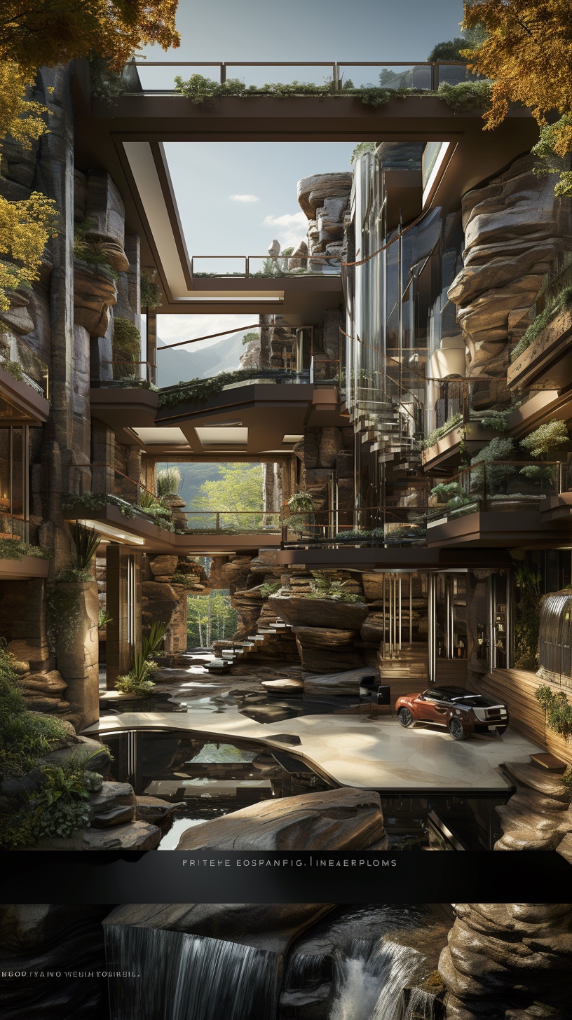 Renderman a poster of frank Lloyds Falling Water done in exquis 0e87da9f 2792 4cbb 9a94 1c6644011482