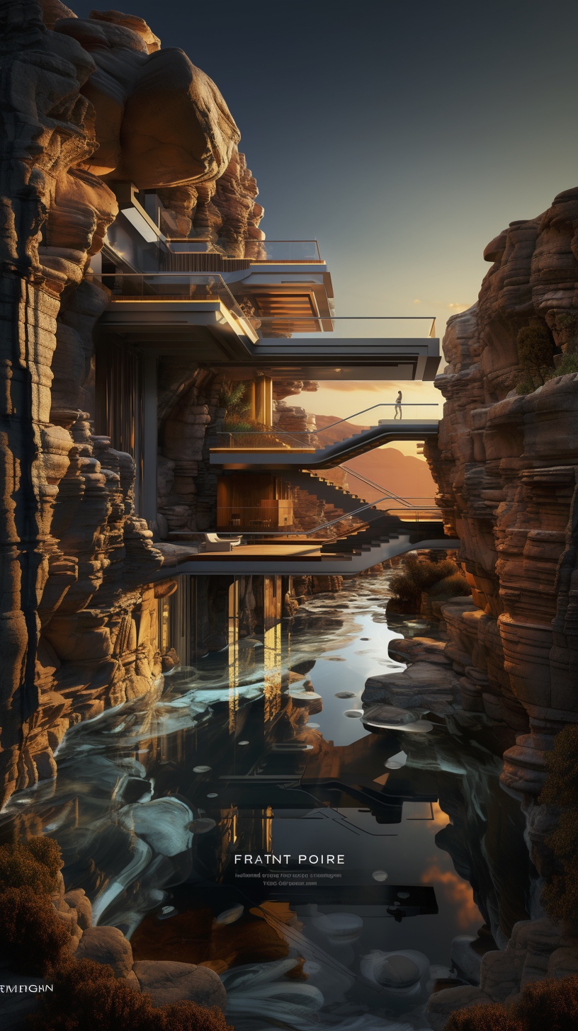 Renderman a poster of frank Lloyds Falling Water done in exquis 15ae29d0 285c 4d45 8408 00d5ea437bf5
