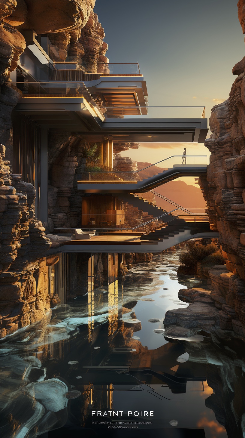 Renderman a poster of frank Lloyds Falling Water done in exquis 5ca839d7 dad4 41dd b515 a4f85427a562