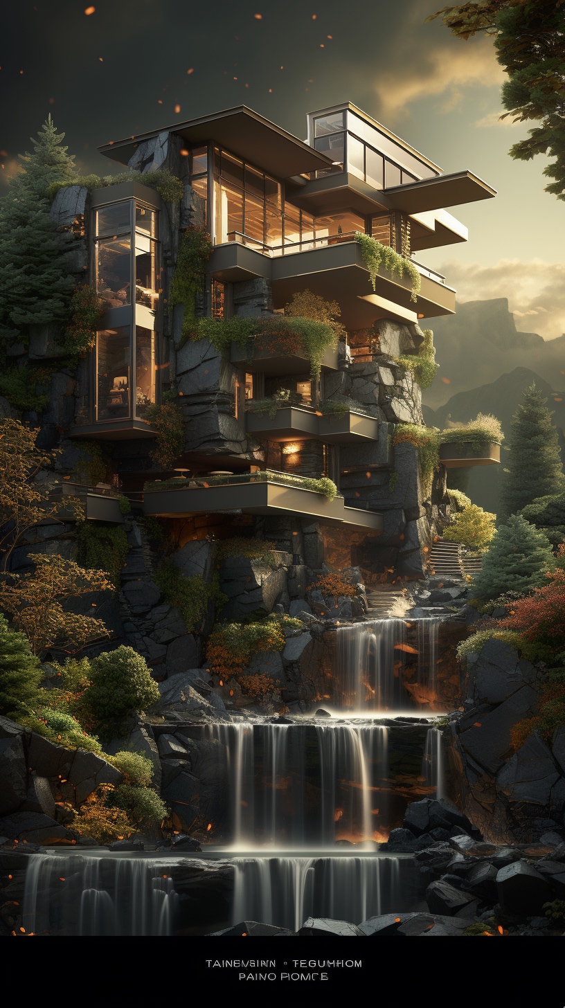 Renderman a poster of frank Lloyds Falling Water done in exquis bebfce76 48c6 48b6 abeb b03d9d8b5182