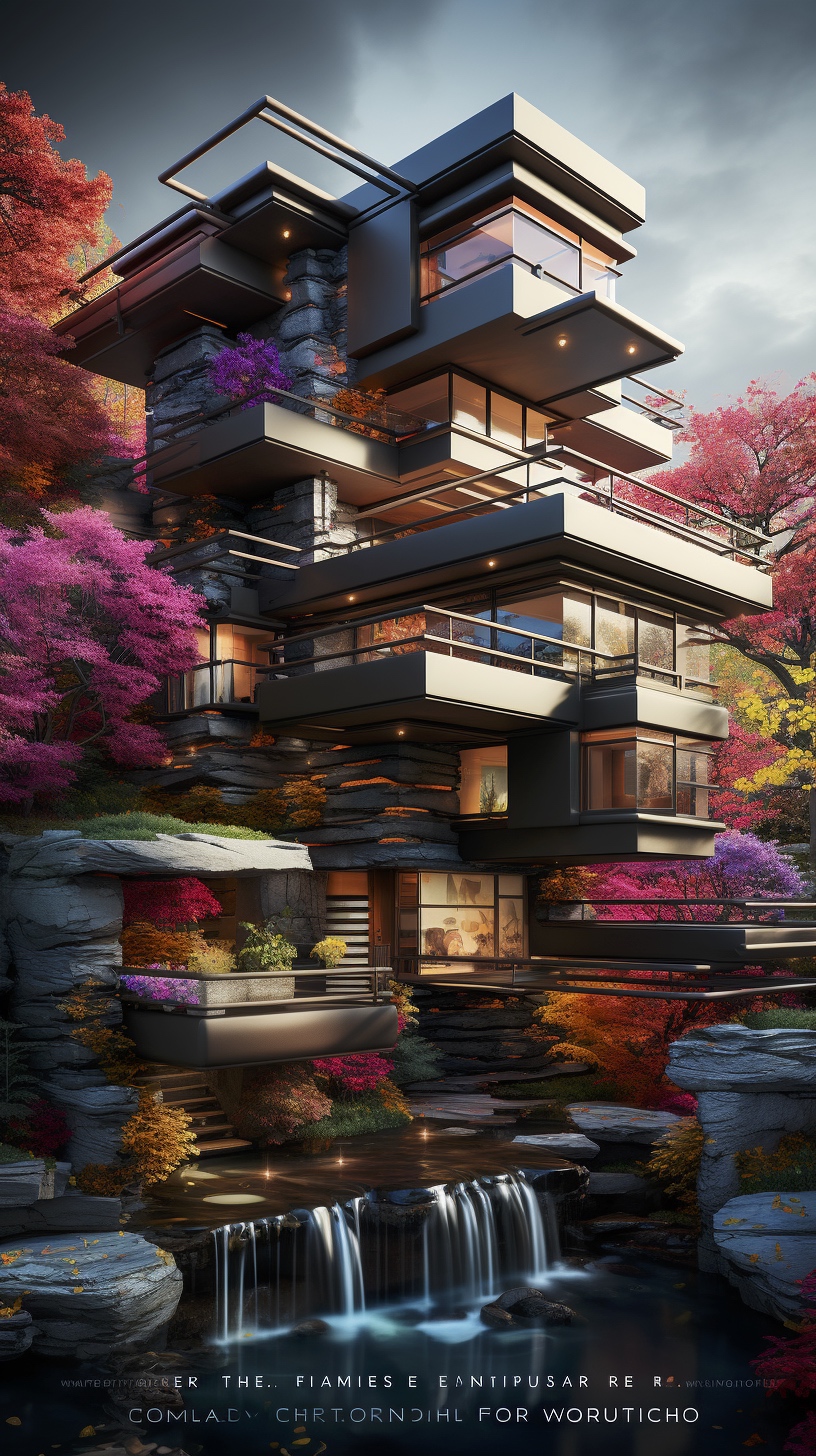 Renderman a poster of frank Lloyds Falling Water done in exquis d2d44318 4d67 4d4f a34e 36af6447d466