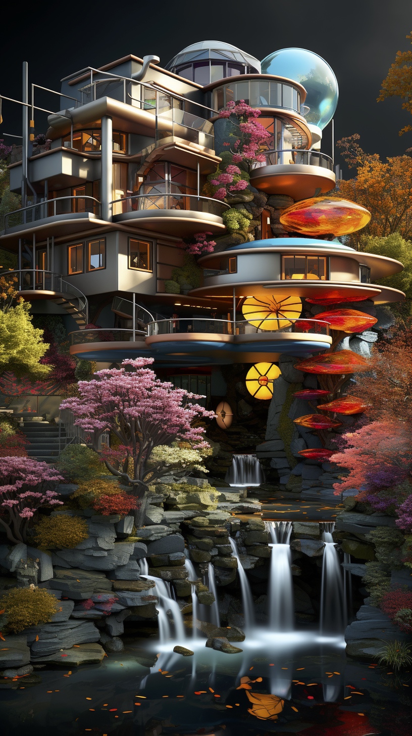 Renderman a poster of frank Lloyds Falling Water done in exquis fe87d0e2 7376 4c4c 9f95 a7da8205fa2f