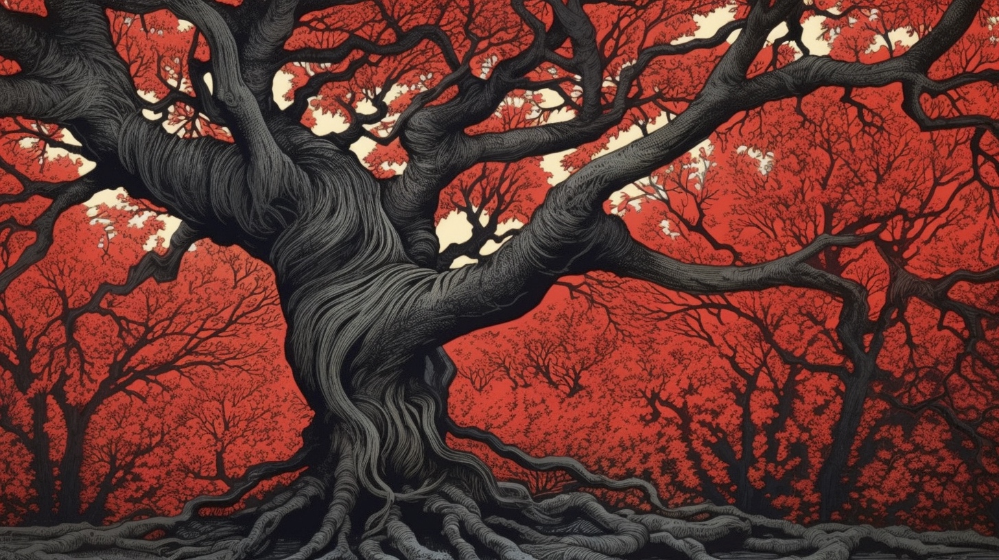Renderman a tree  in the style of woodblock printing 2   ar 1 8dd57755 fe75 4918 8c3d 6cef72fa9a16 0