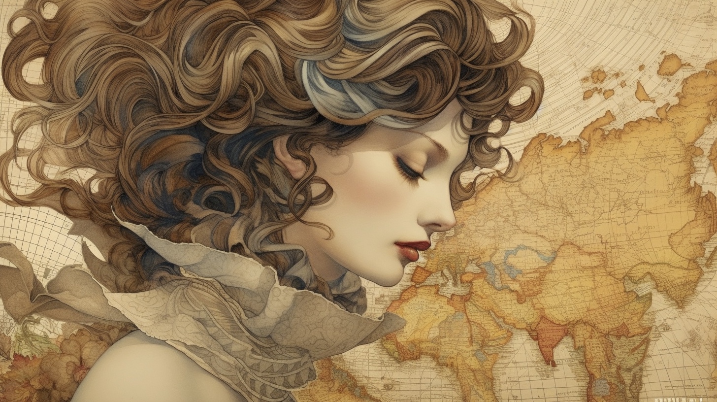 Renderman a woman  in the style of cartography art flourish 2   e0ae9956 1280 4497 8786 77917015d9ec