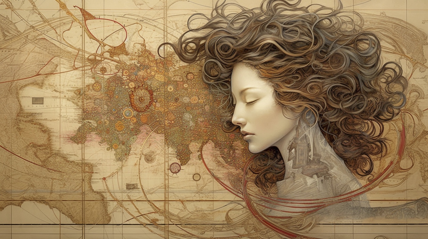 Renderman a woman  in the style of cartography art flourish 2 dd615006 a350 4fe1 9fa1 10c9303a49bb 1