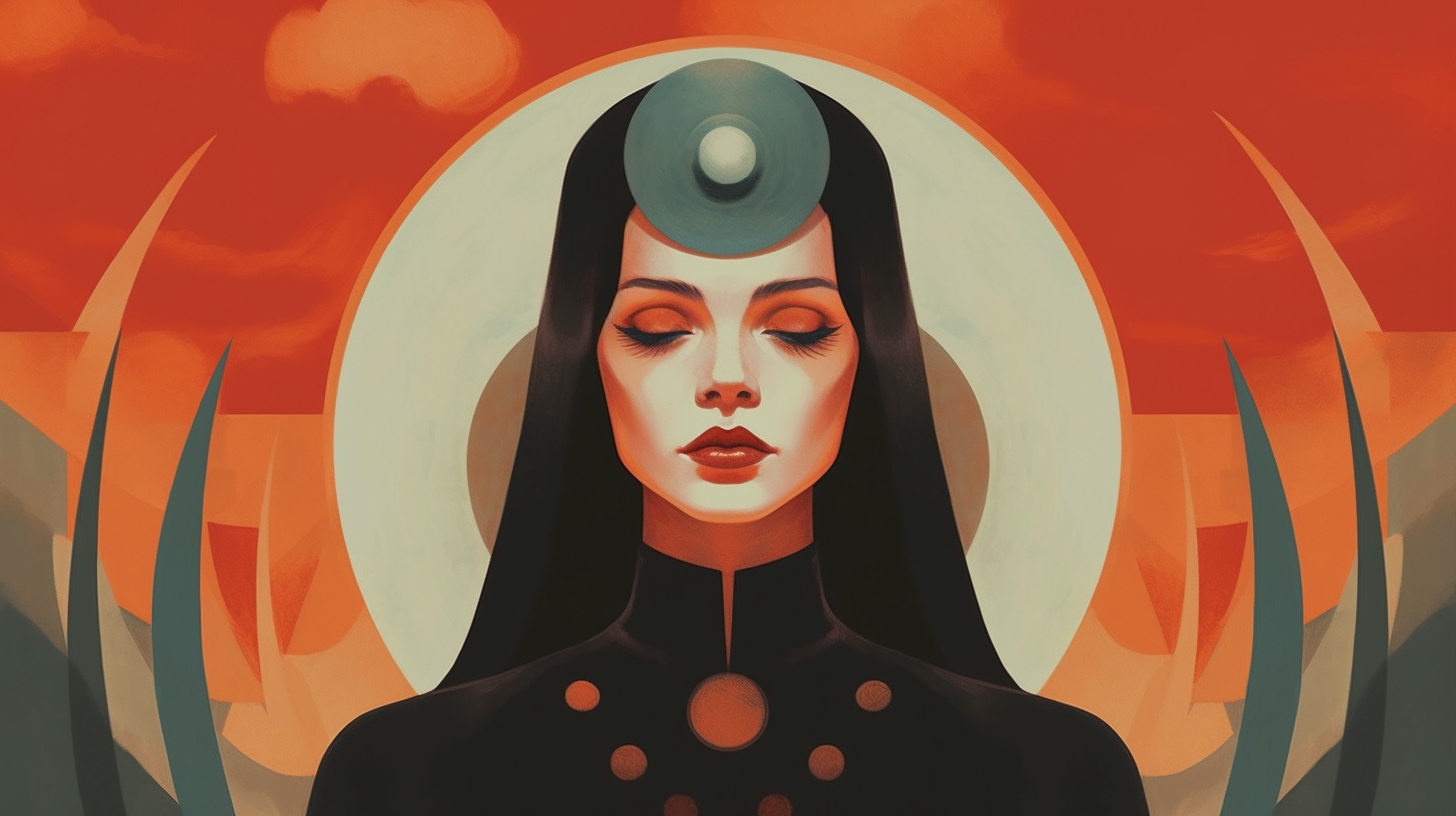 Renderman a woman in the style of Gothic and Midcentury Modern  d0aaa16a 7686 427a 8240 20e6aebdce5b