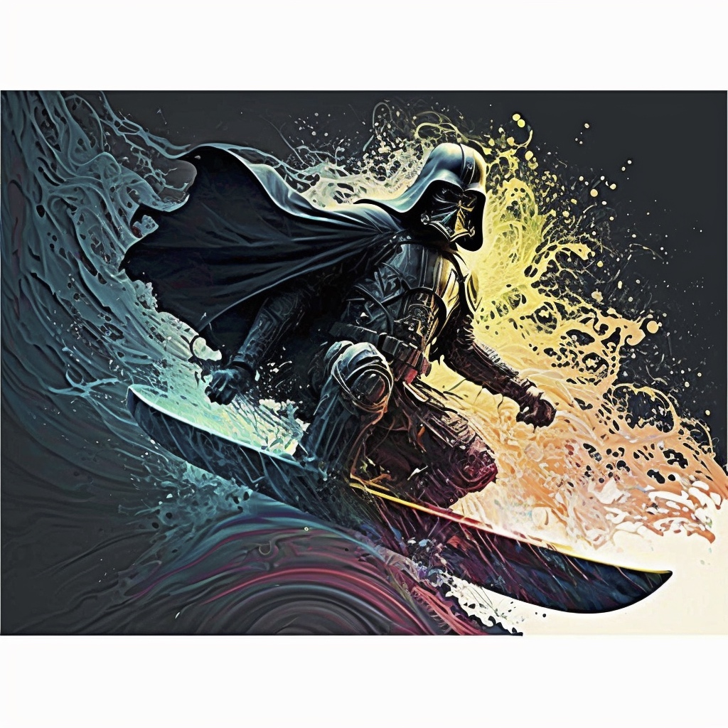 Renderman abstract graphic darth vader surfing with light saber 150f7697 9751 4e8b a7cf 18a125cf36f5