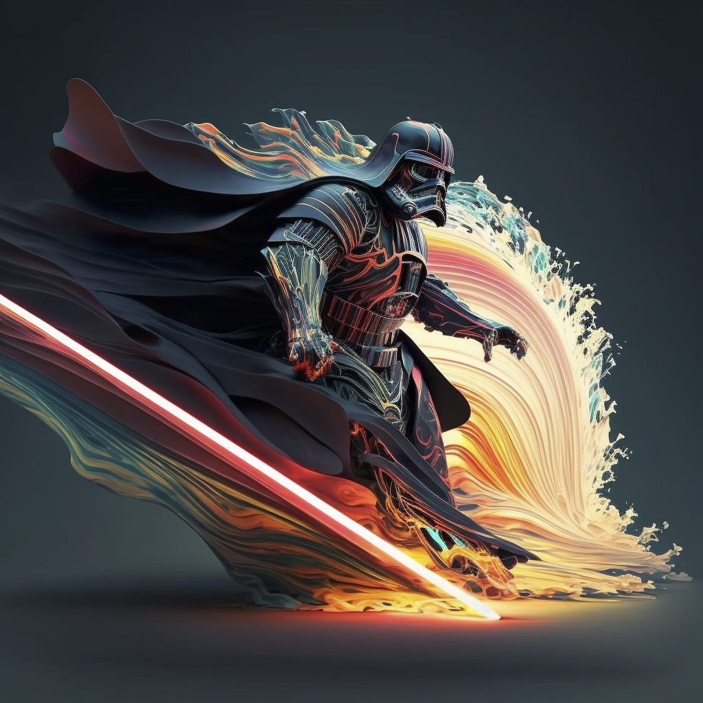 Renderman abstract graphic darth vader surfing with light saber 74381757 6a1b 4b48 9069 26e49e1643a0