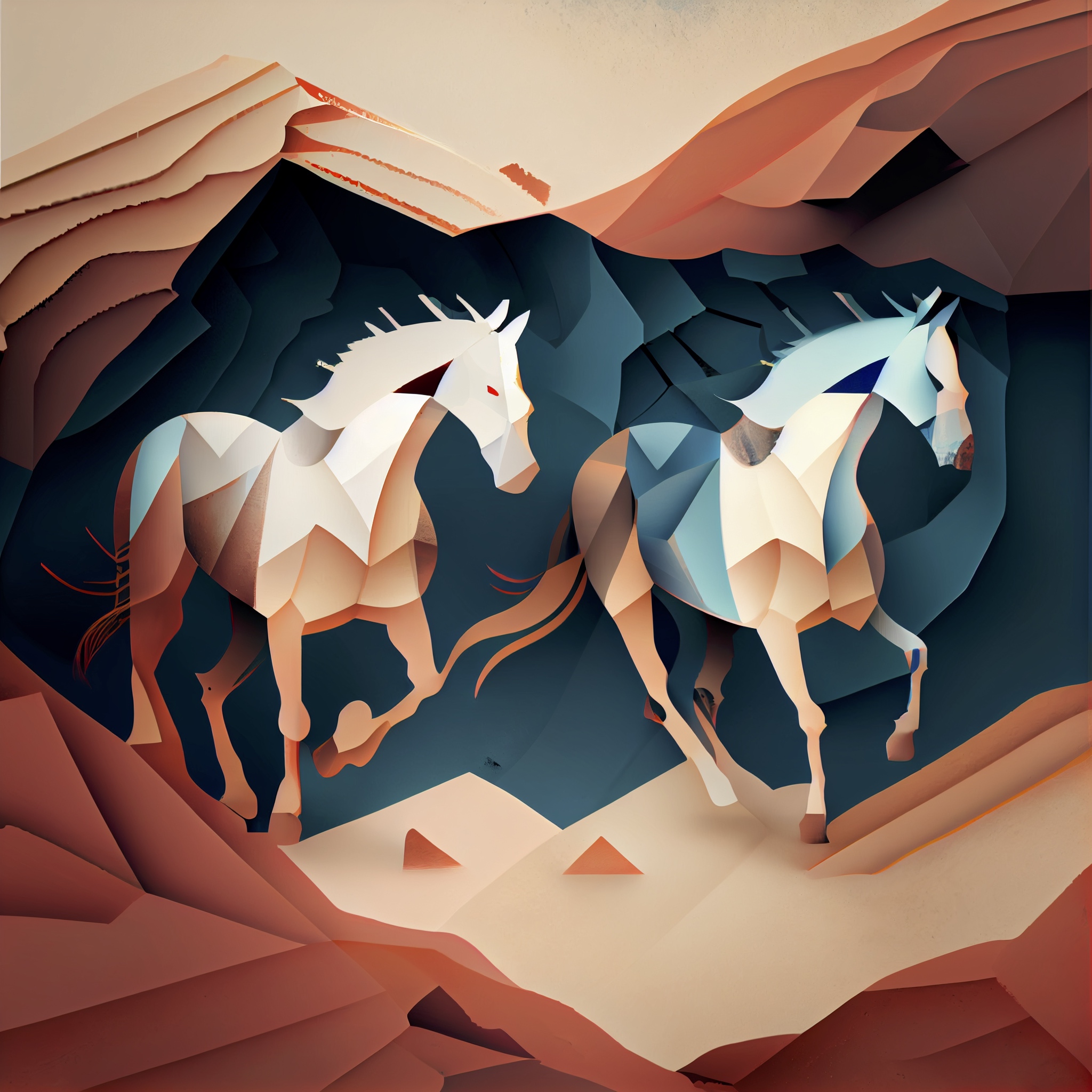 Renderman abstract graphic in muted colors horses on mars   qua c1d40665 d5cb 42d5 ae28 db7cac951bbc