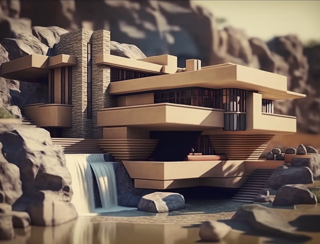 Renderman abstract graphic of Frank Lloyd Wright Falling Water  0265c5c9 beb7 4daf b8d4 149ac0876f70