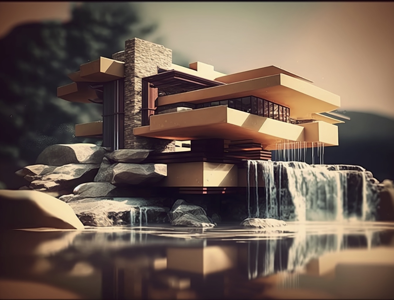 Renderman abstract graphic of Frank Lloyd Wright Falling Water  0786befd c327 46ed a689 f209a01f9c7f
