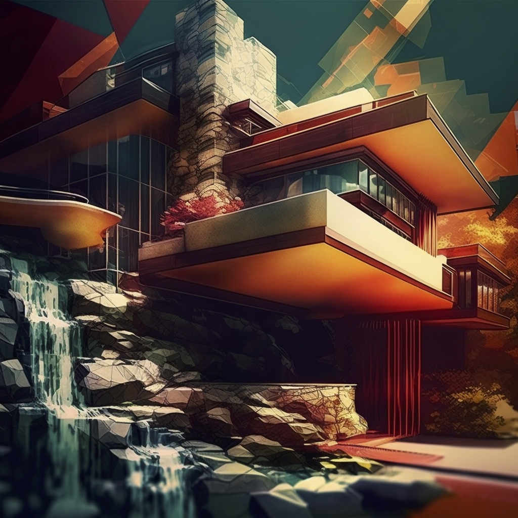 Renderman abstract graphic of Frank Lloyd Wright Falling Water  10091784 9bc6 46b7 b846 465b72050066