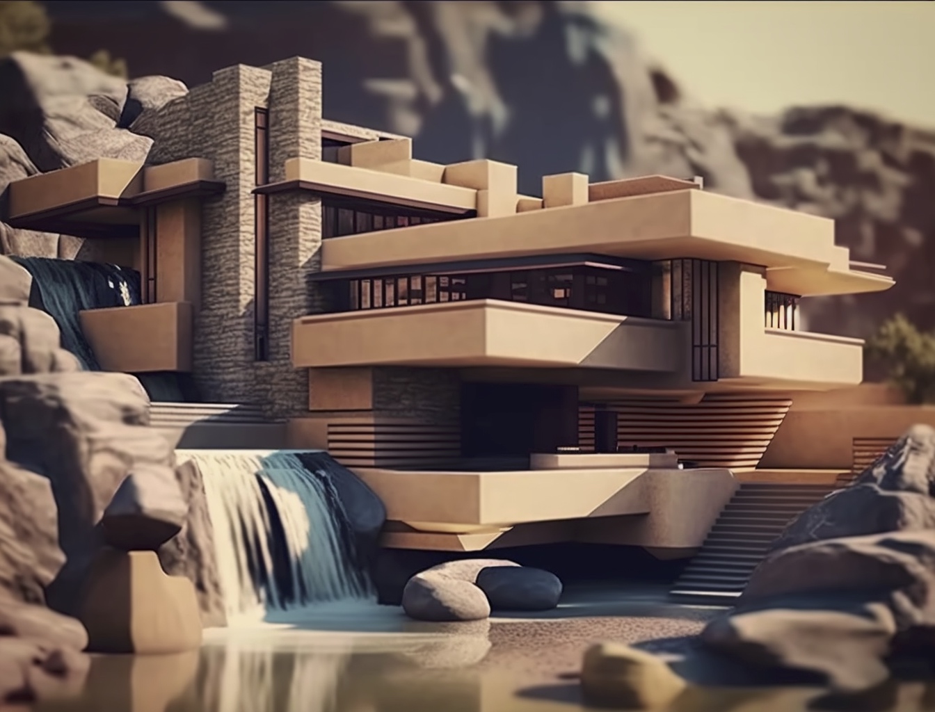 Renderman abstract graphic of Frank Lloyd Wright Falling Water  57954a29 3d36 412b 9f48 fd5252de6fd8