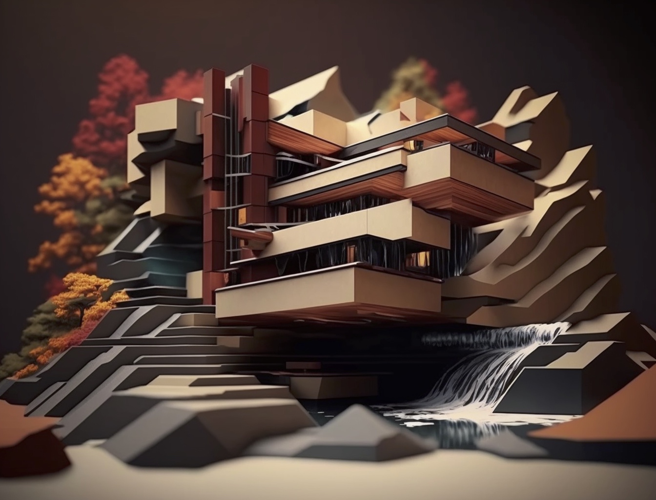 Renderman abstract graphic of Frank Lloyd Wright Falling Water  5df0126a 095d 4fb2 b363 5754abddc4cb
