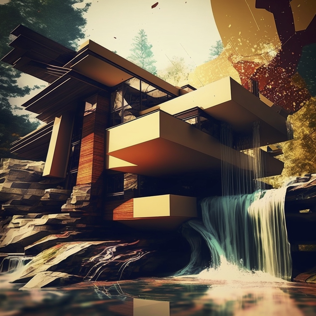 Renderman abstract graphic of Frank Lloyd Wright Falling Water  7734a168 5bbc 457c a515 0c297351de0c