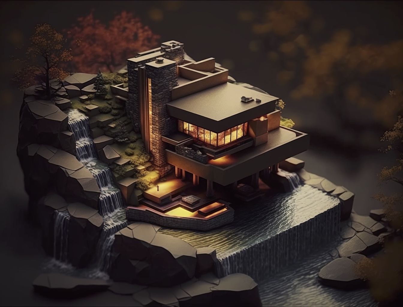 Renderman abstract graphic of Frank Lloyd Wright Falling Water  966f35bf 2d34 4b84 9172 b8f94631e5fa