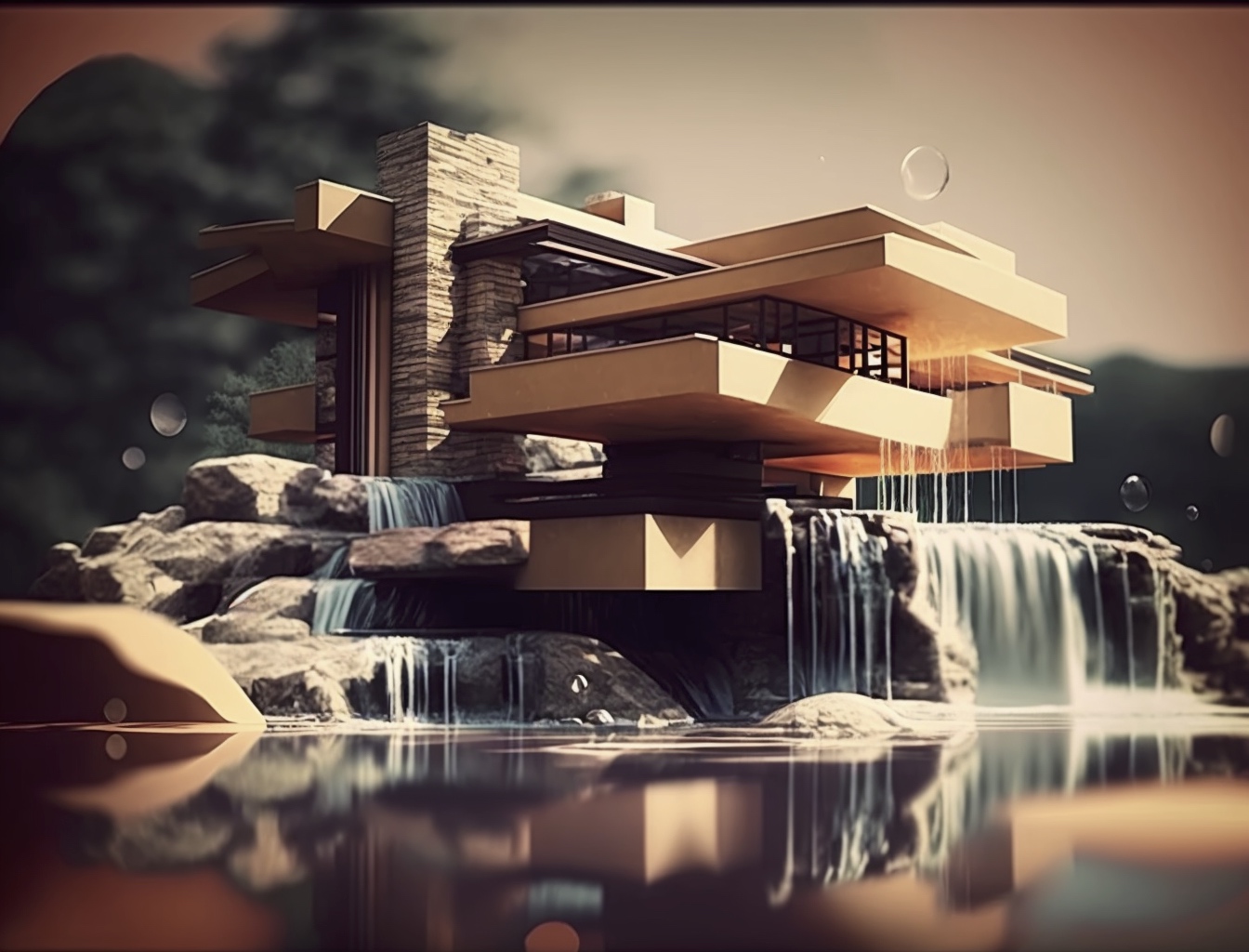 Renderman abstract graphic of Frank Lloyd Wright Falling Water  be0f1f00 4b5a 441a b653 af1d2e756b5a