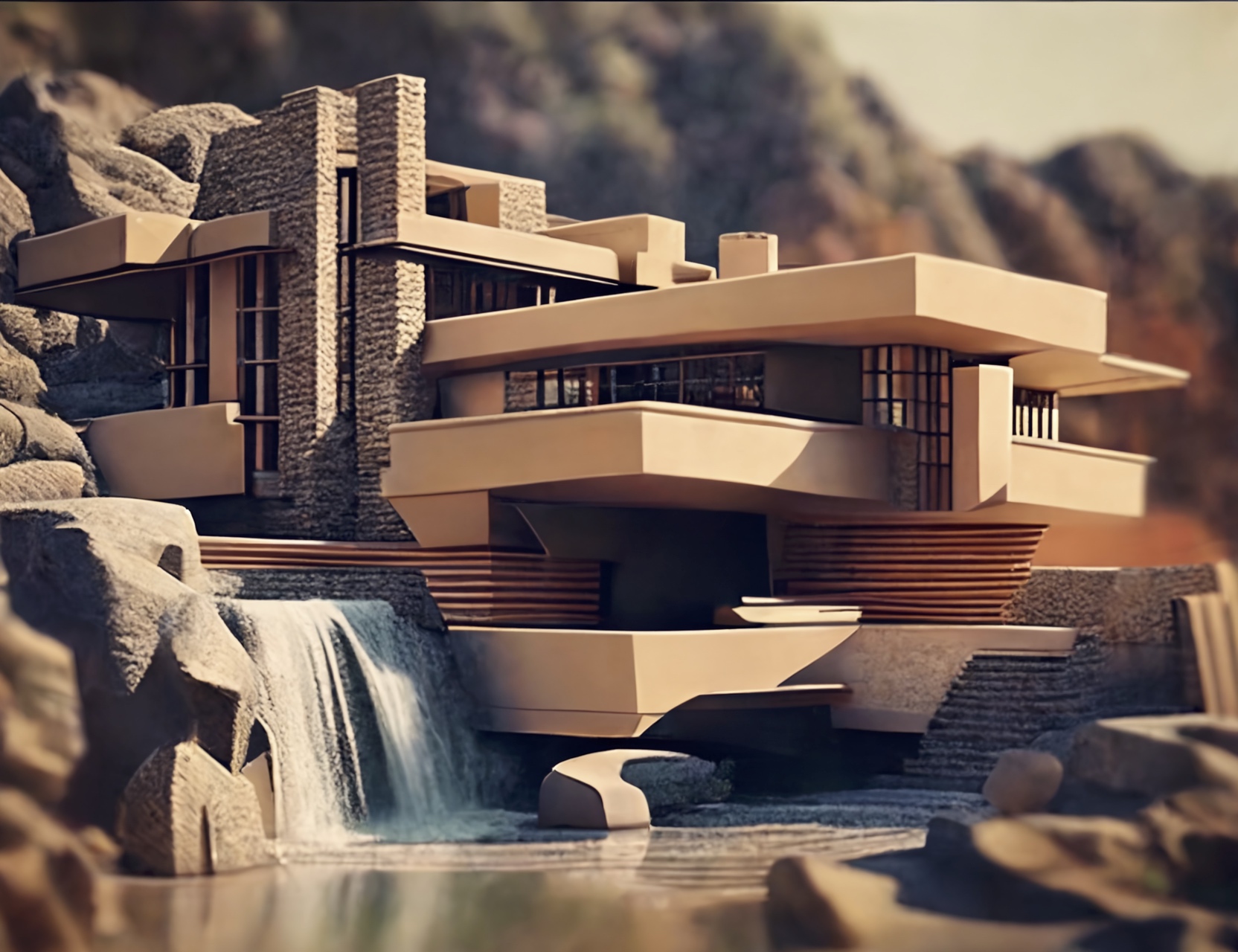 Renderman abstract graphic of Frank Lloyd Wright Falling Water  c0680de5 f88f 41ce b315 7dfa44a00cbf
