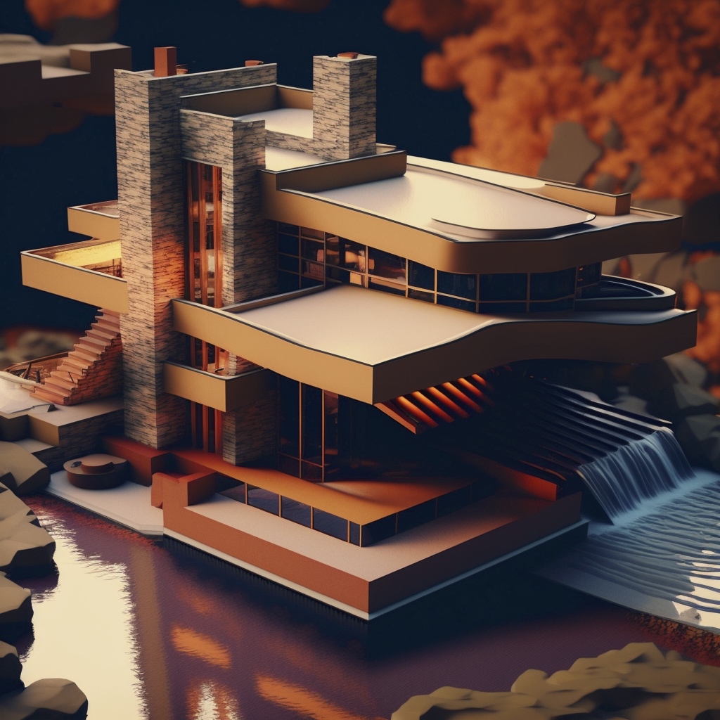 Renderman abstract graphic of Frank Lloyd Wright Falling Water  d2a02639 d4d1 46a0 b470 ebc16f33eeb4
