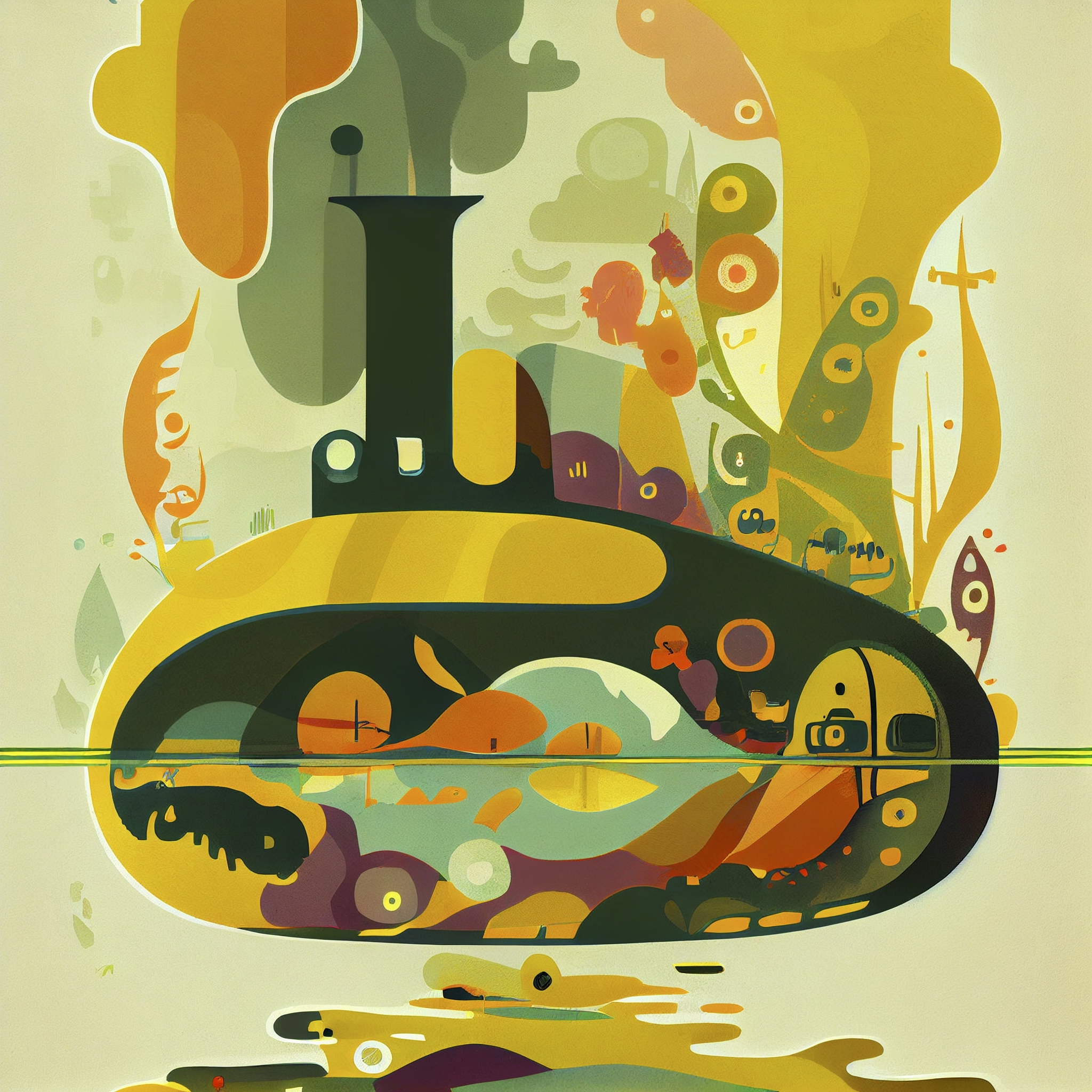 Renderman abstract movie poster in muted colors yellow submarin 1420802f 8816 4cc0 9a72 ae7c701ca0f2