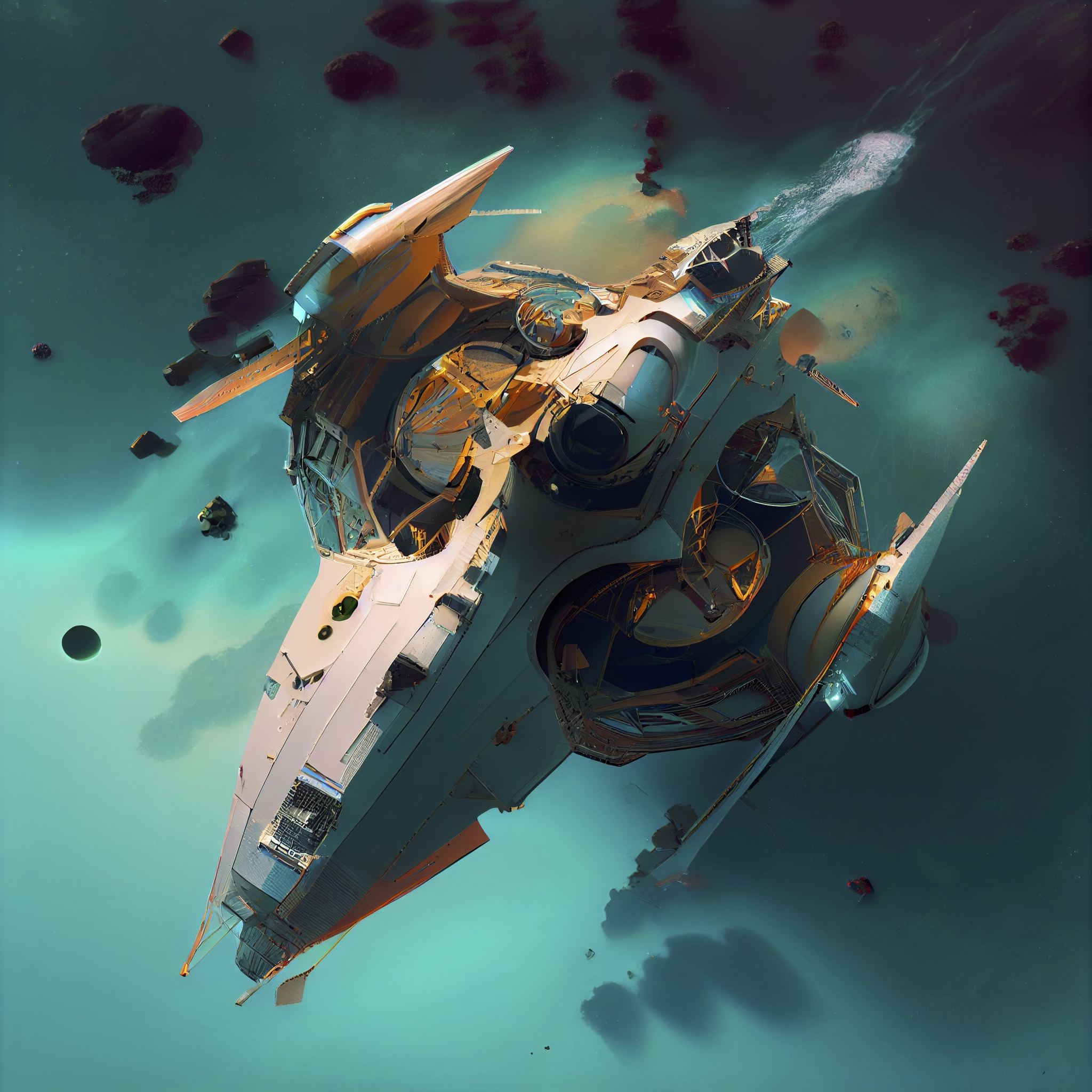 Renderman abstract of detailed futuristic spacecraft over water b7352f31 1fd8 47dc 9b61 9bdc8efcee02