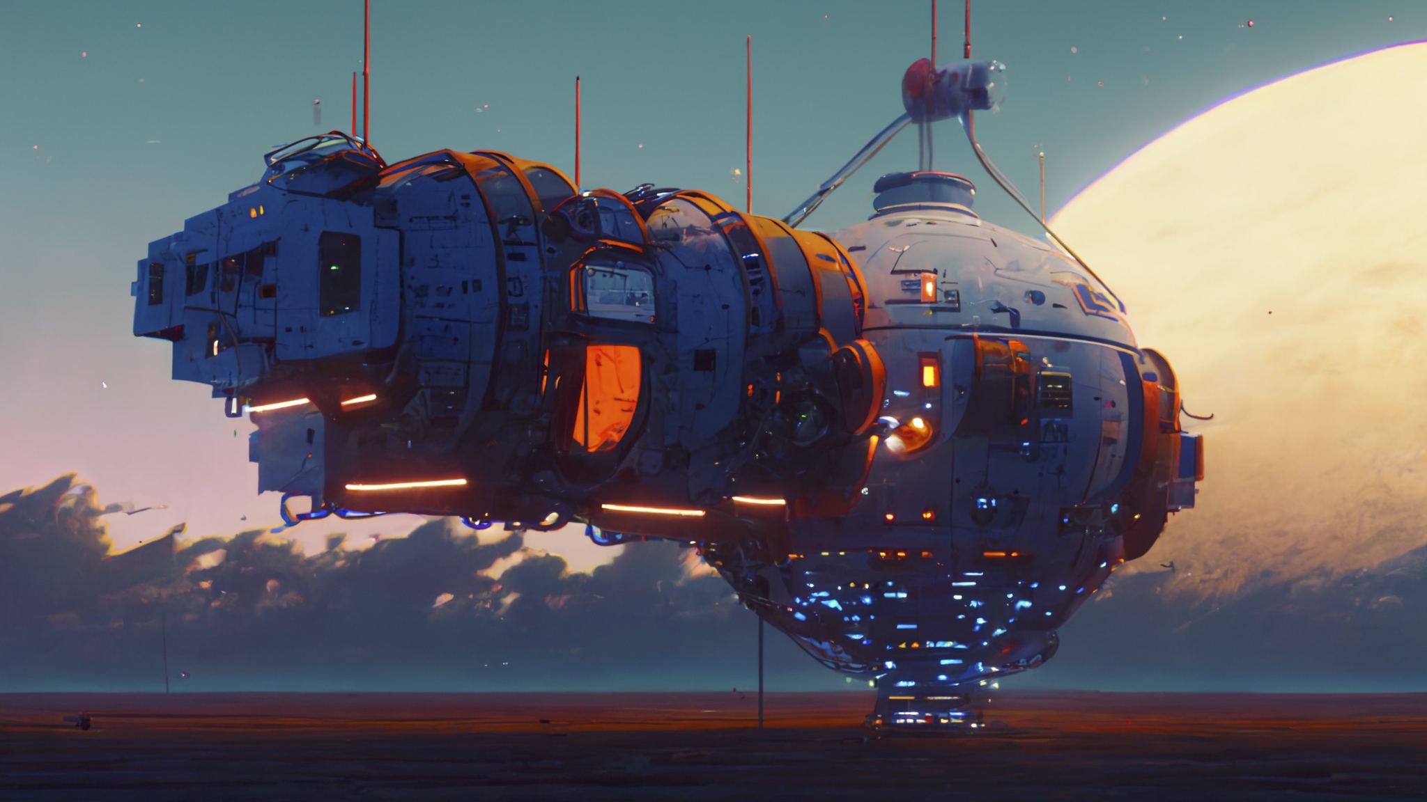 Renderman advanced spaceship in orbit in the style of Simon Stl 22bf80cb 1ac1 40ed 9330 fdf22eb3cc81