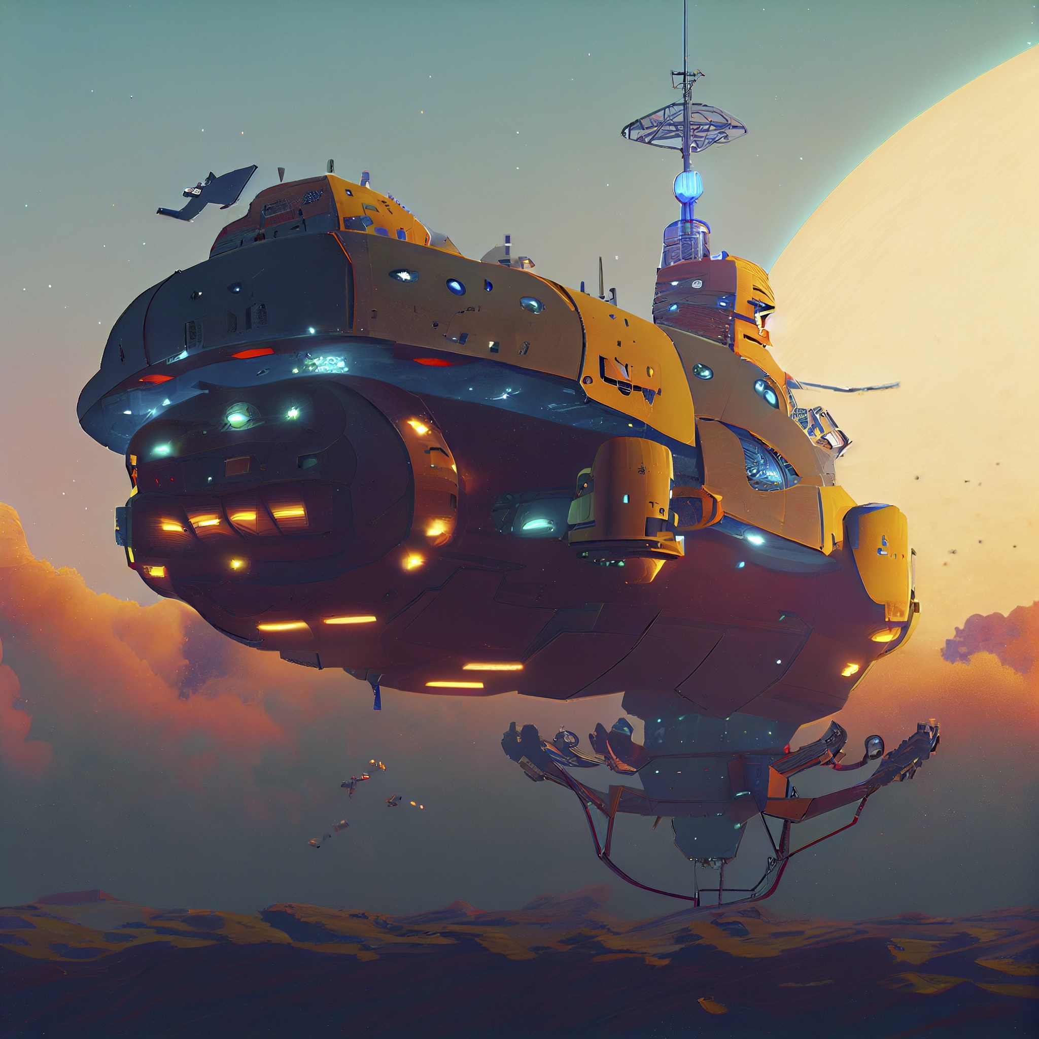 Renderman advanced spaceship in orbit in the style of Simon Stl 38914a06 a180 4d70 864a 13249883efe2