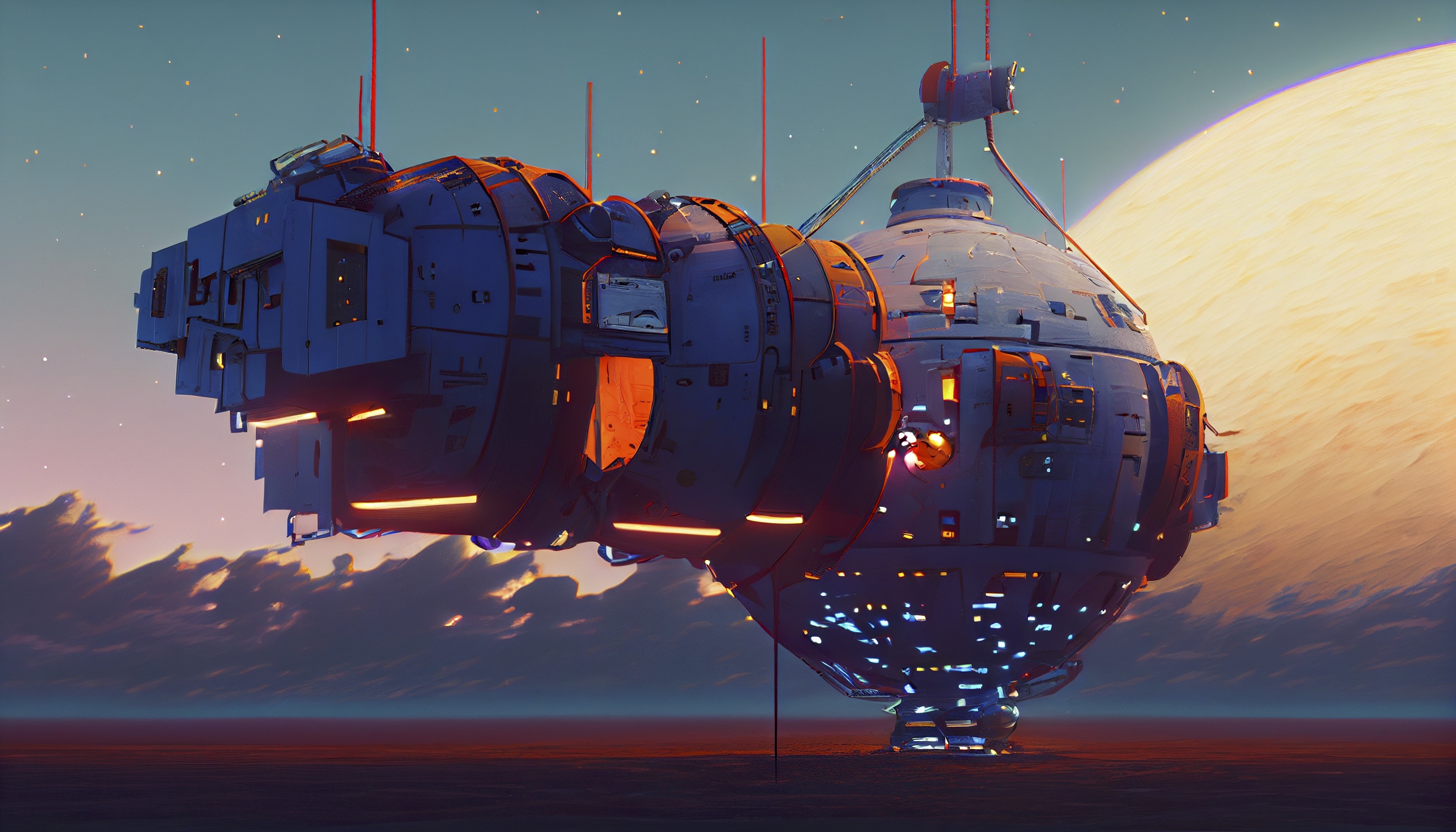 Renderman advanced spaceship in orbit in the style of Simon Stl dd138678 61ef 476f 9bb2 3a03a3f76bdc