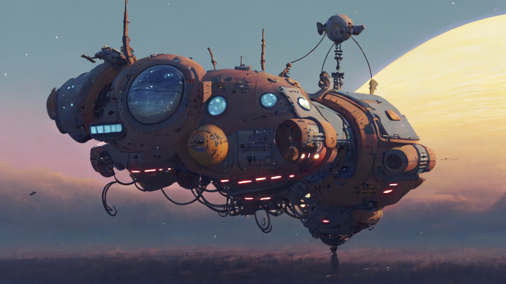 Renderman advanced spaceship in orbit in the style of Simon Stl f3e23cbb febe 47e0 91de 5a4200a1a57a