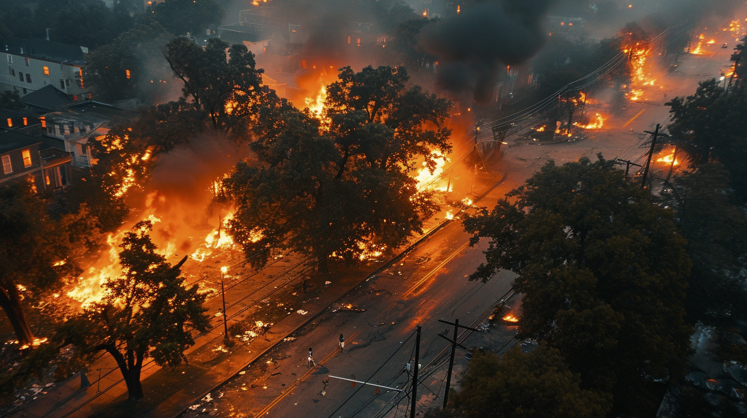 Renderman aerial photo from above of angry crowds swarming ac ddb251c1 3614 467d a162 1b30d3f6b6ba 1