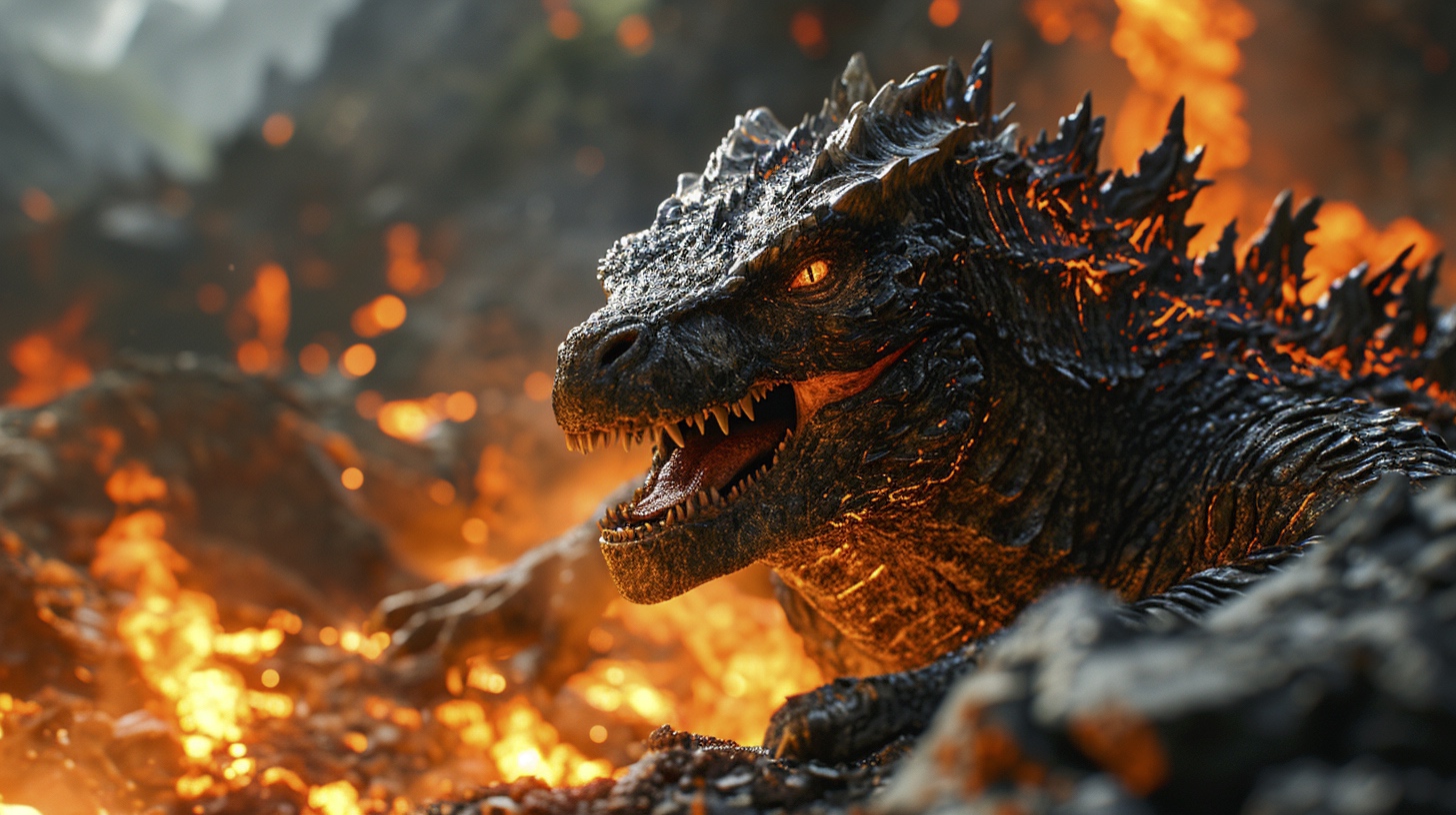 Renderman an angry Godzilla breathing fire at monster zero un e96fd43e 5a46 4dd4 bc78 aad1d44973b7 1