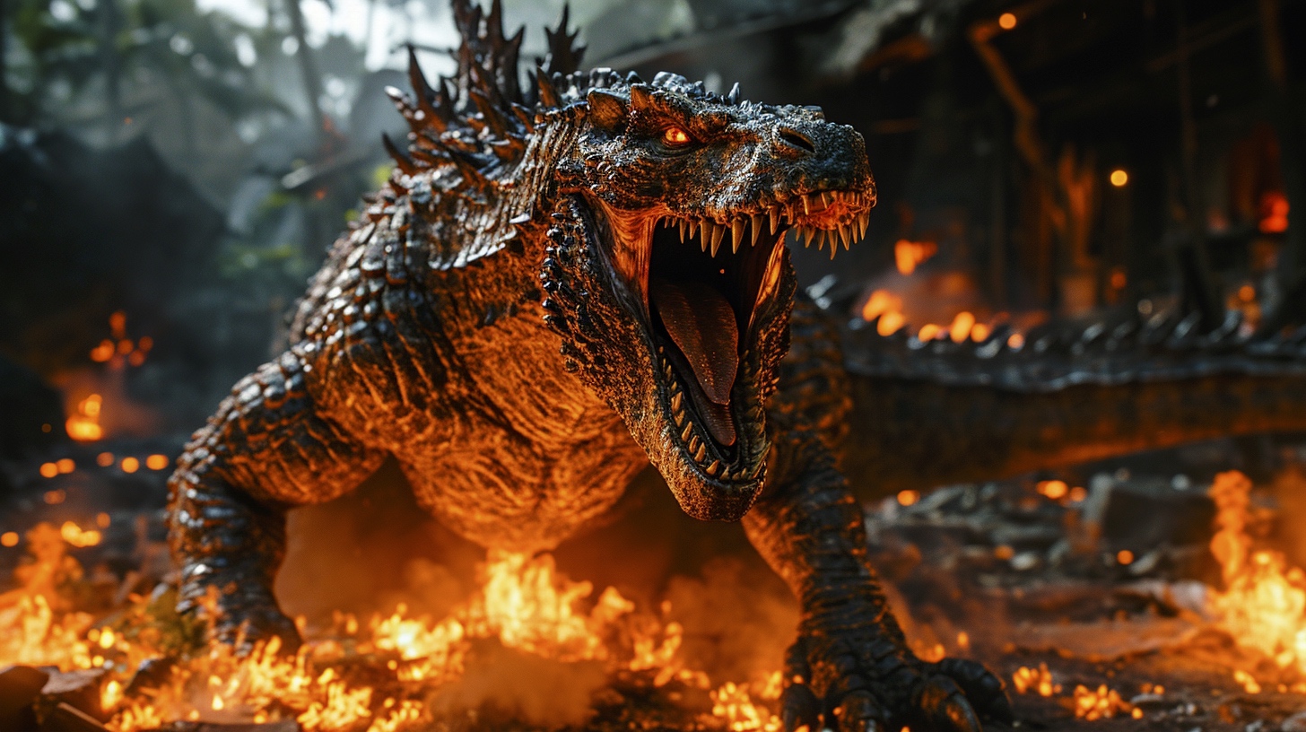 Renderman an angry Godzilla breathing fire at monster zero un e96fd43e 5a46 4dd4 bc78 aad1d44973b7 2