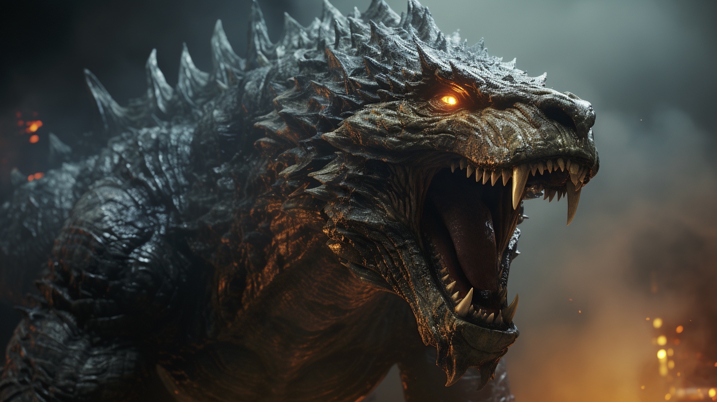 Renderman an angry Godzilla breathing his atomic breath   ar  960b8bc1 90b5 4045 a5f0 bbd603f69c4f 0