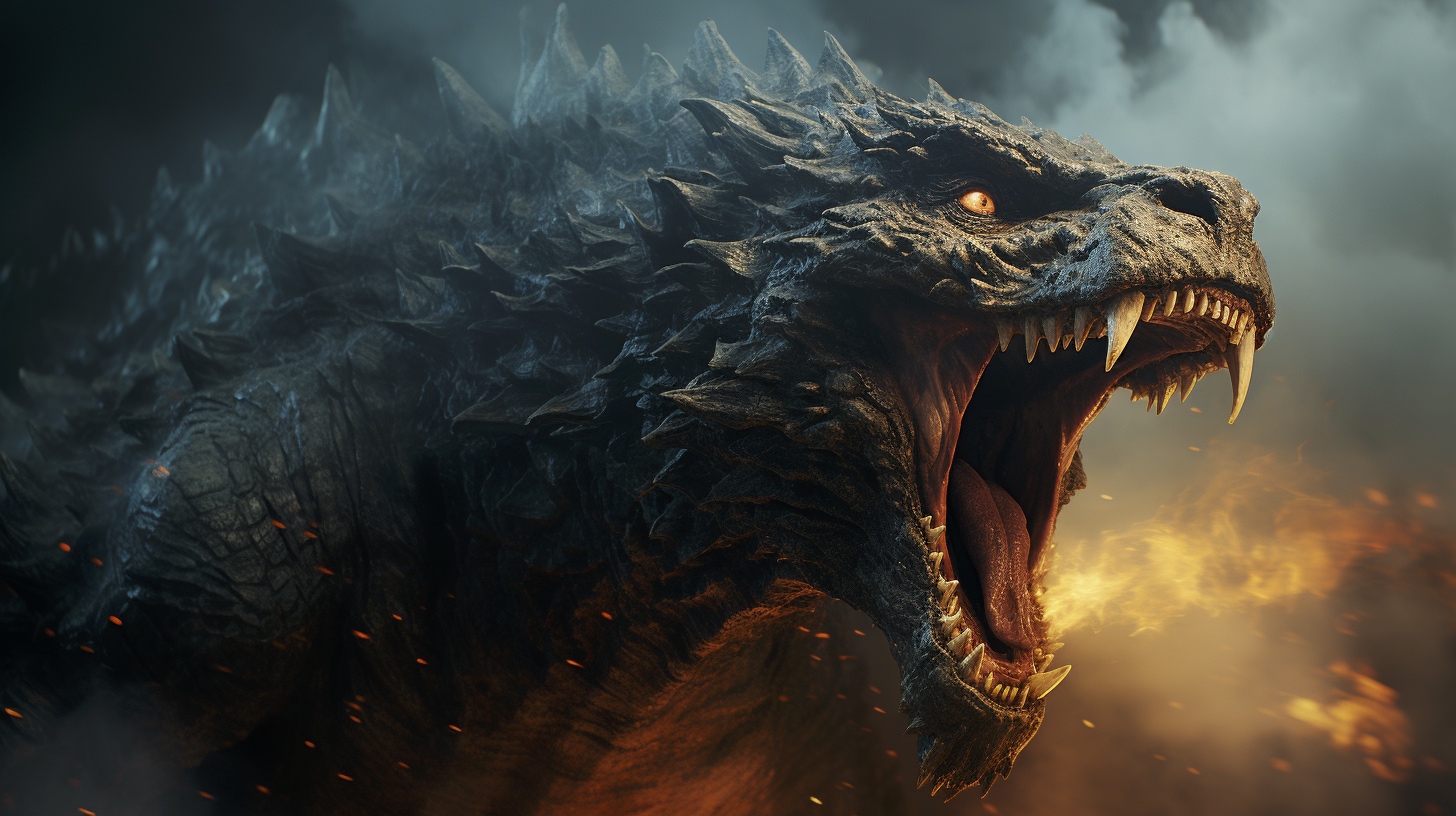 Renderman an angry Godzilla breathing his atomic breath   ar  960b8bc1 90b5 4045 a5f0 bbd603f69c4f 1