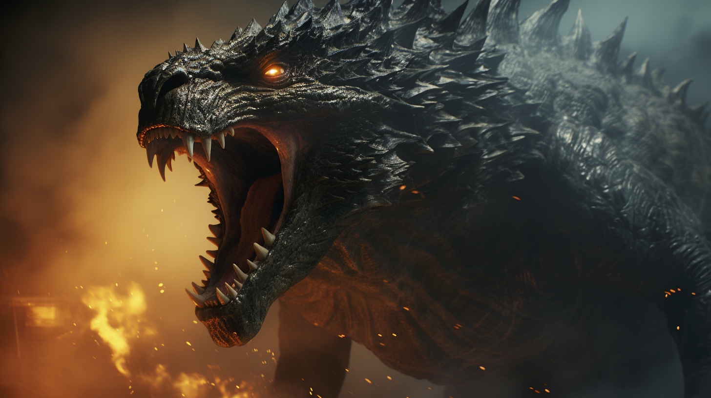 Renderman an angry Godzilla breathing his atomic breath   ar  960b8bc1 90b5 4045 a5f0 bbd603f69c4f 2
