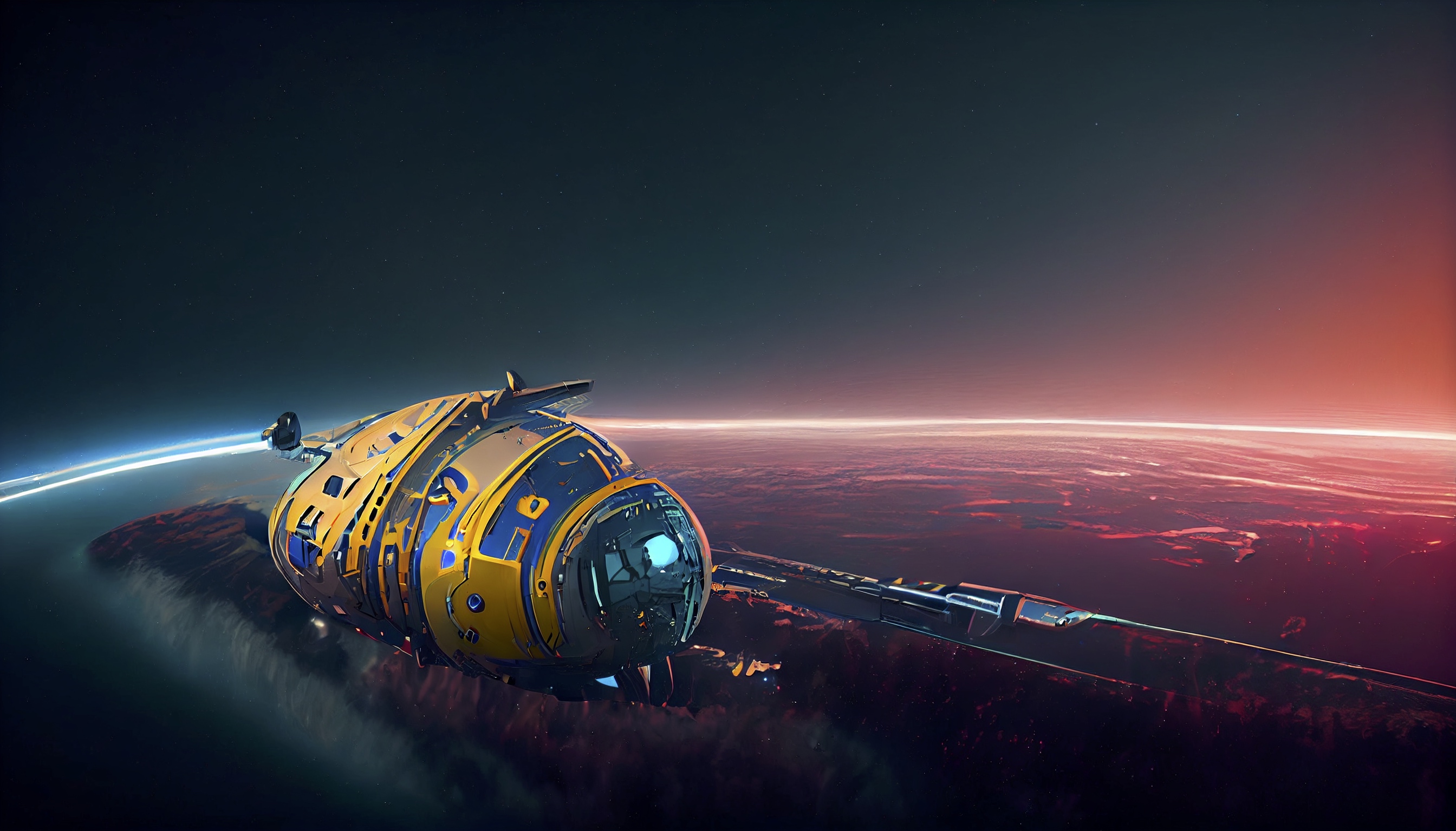 Renderman futuristic advanced spaceship in orbit in the style o 7c5bd56e 769e 4876 96d8 09d23e57c4b3