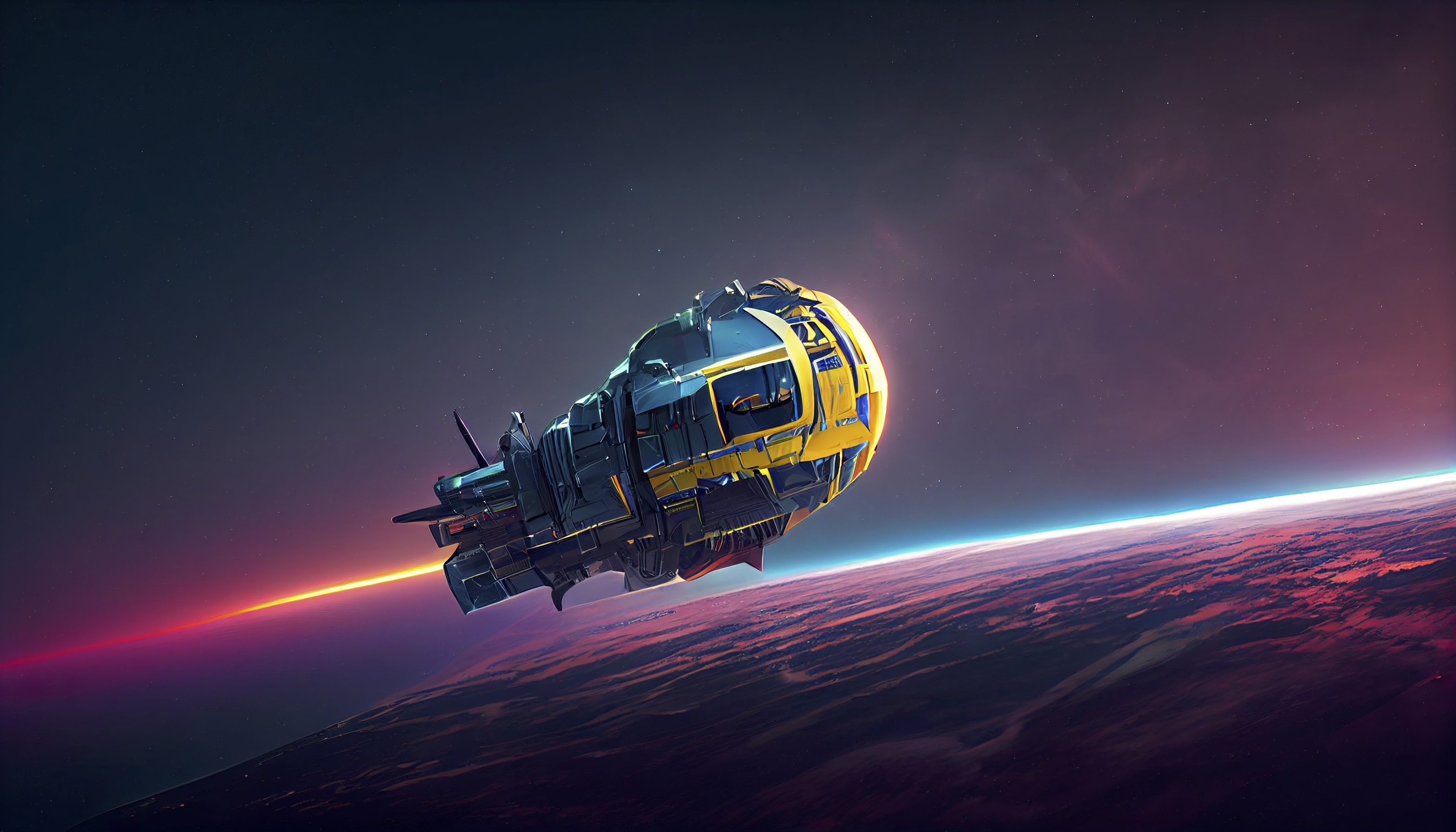 Renderman futuristic advanced spaceship in orbit in the style o 8c63a7ab 2da7 468c 9d87 307842055a1a