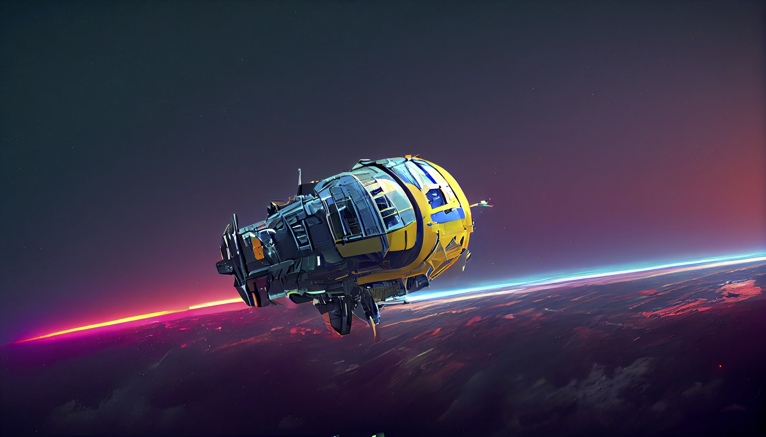 Renderman futuristic advanced spaceship in orbit in the style o b5faa15b 20be 406a 8046 6deff6de5f59
