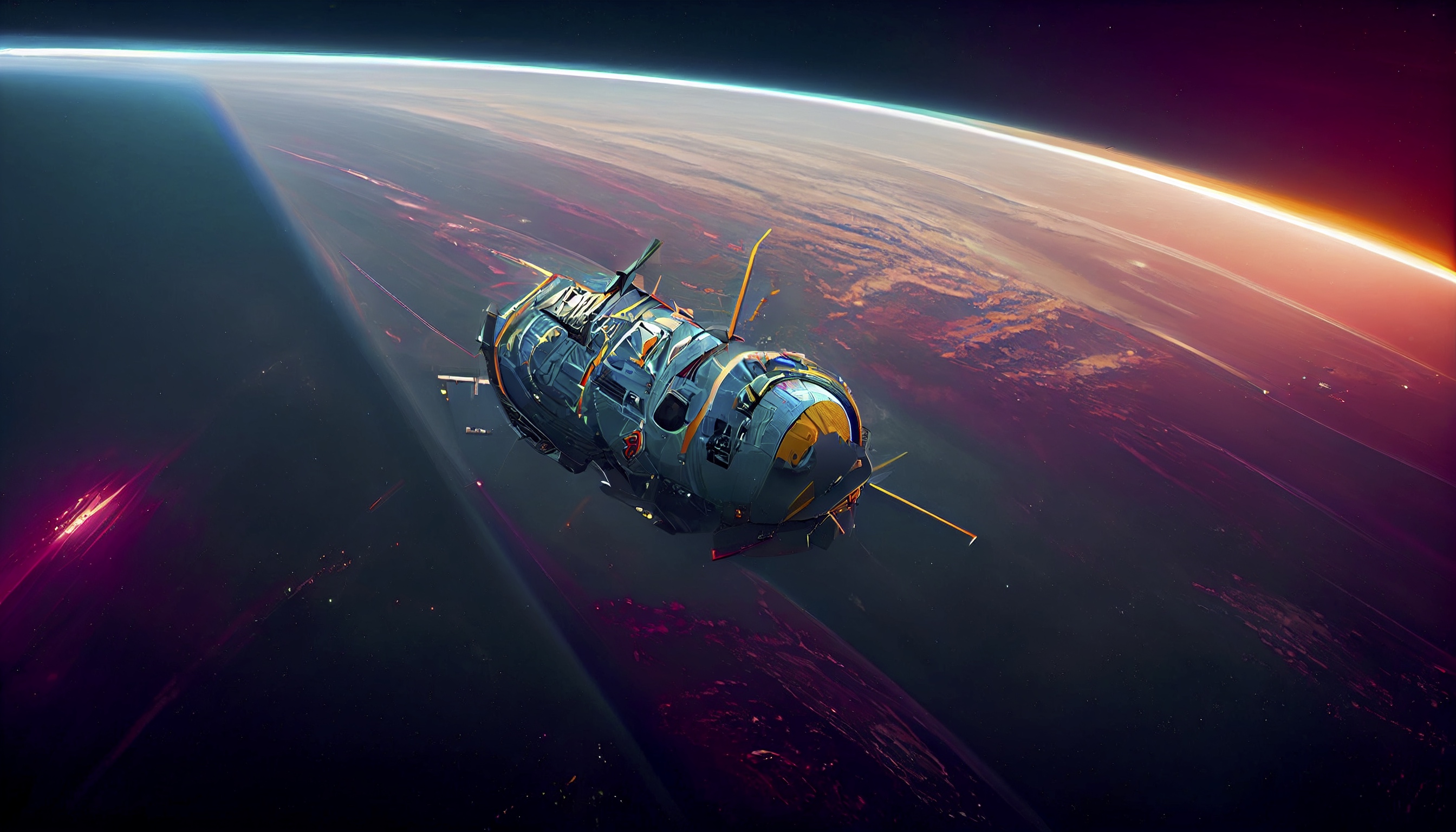 Renderman futuristic advanced spaceship in orbit in the style o efae3e93 5306 4b03 9262 716c0c76c149